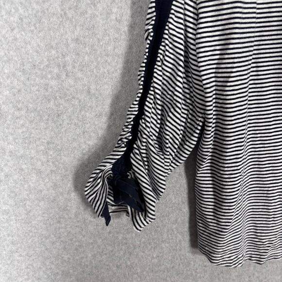 Talbots Shirt Large Navy Striped Ruched Cotton Modal Jersey Basic Yacht Sailor - Picture 4 of 9